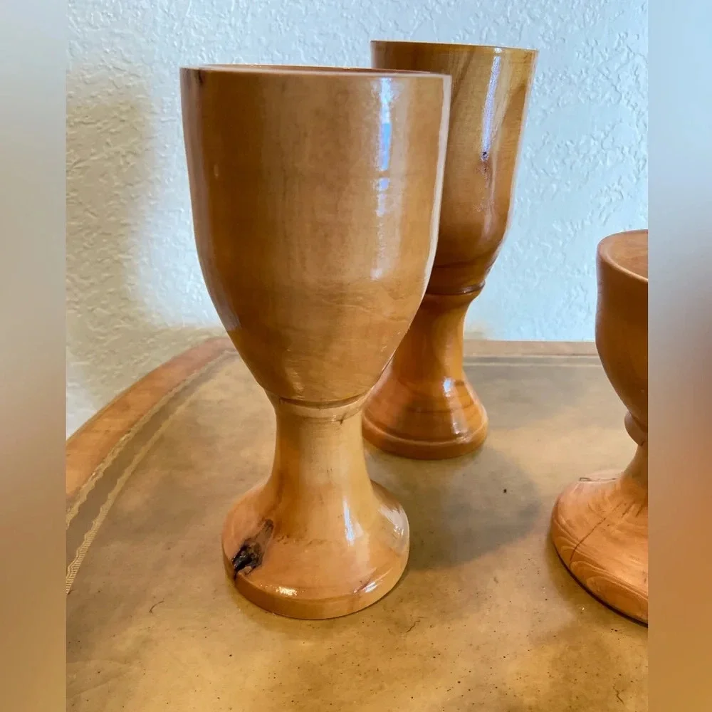 Set of 3 Turned Wood Bob Humbert Goblet Cups Elm Cherry Dogwood - Picture 4 of 12